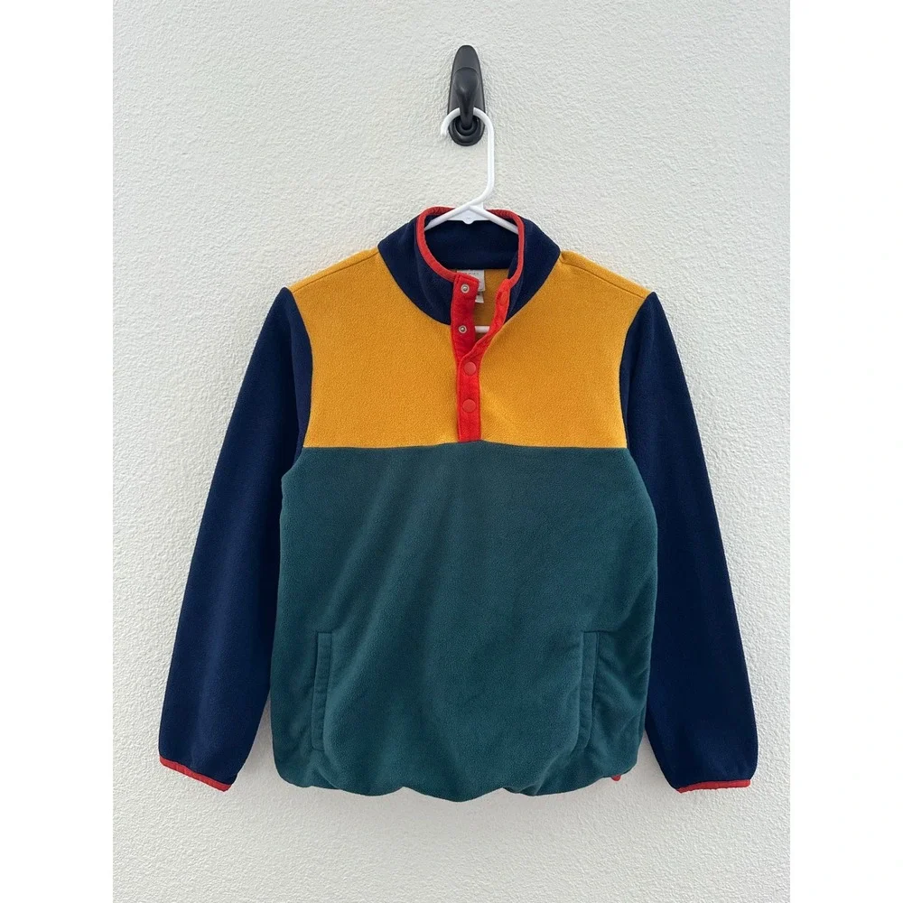 Hanna Andersson Fleece Pullover Jacket Kids Multicolor Colorblock Snap Neck 12